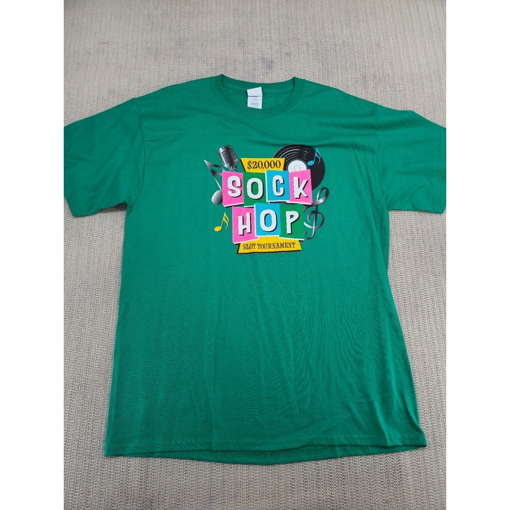 Trasure Bay Casino Shirt Mens Large Green Biloxi MS Sock Hop Slot Tournament
